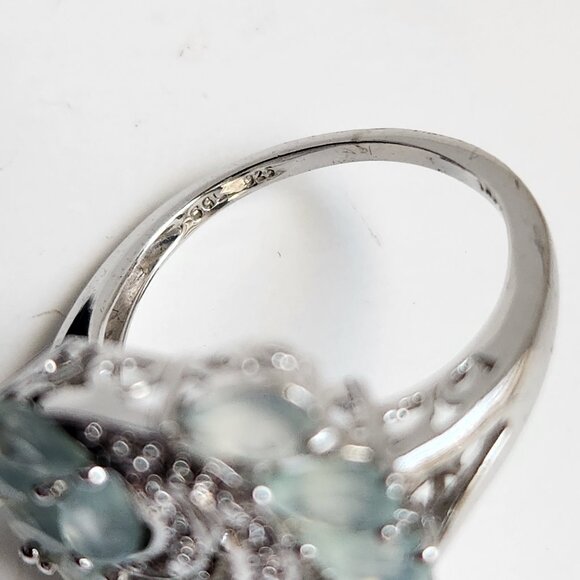 Retired 925 Cluster Teardrop Blue Leaf Aquamarine & White Zircon Size 7 Ring - Picture 12 of 16